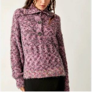 FREE PEOPLE Stellar Confetti Faux Fur Shaggy Oversized Crew Neck Sweater Sz L